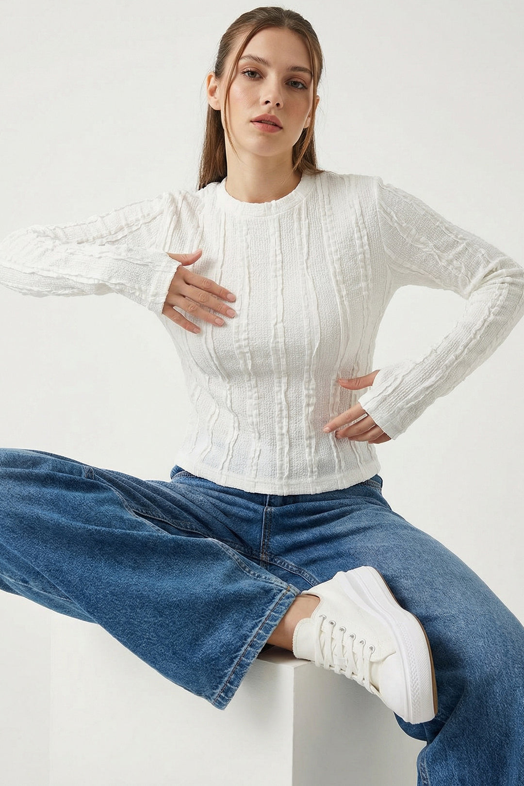 Bigdart Blouse Tricotée Texturée Femme 980 - Blanc