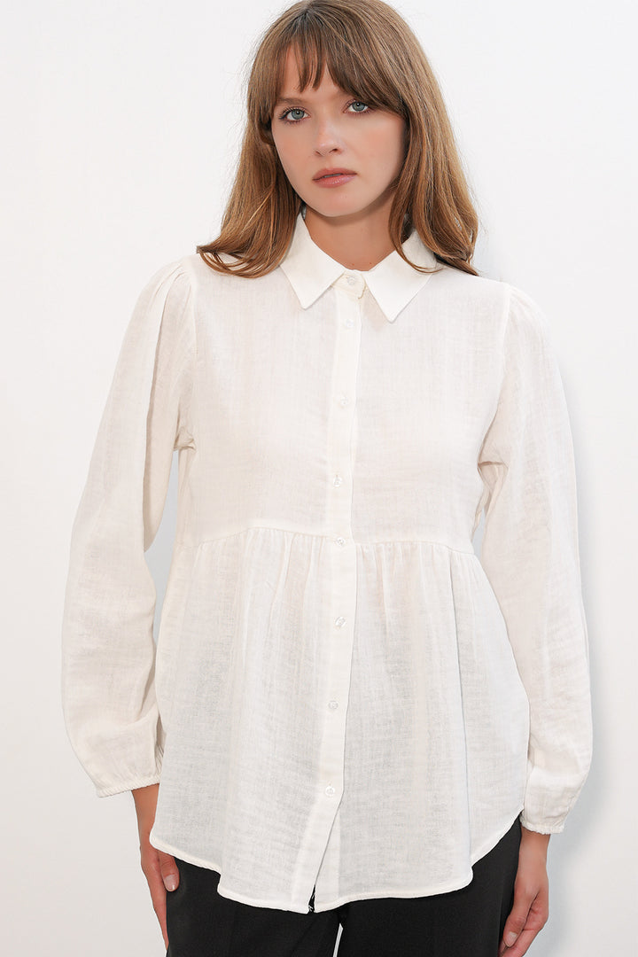 Bigdart Chemise oversize en lin texturé pour femme 20381 - Blanc
