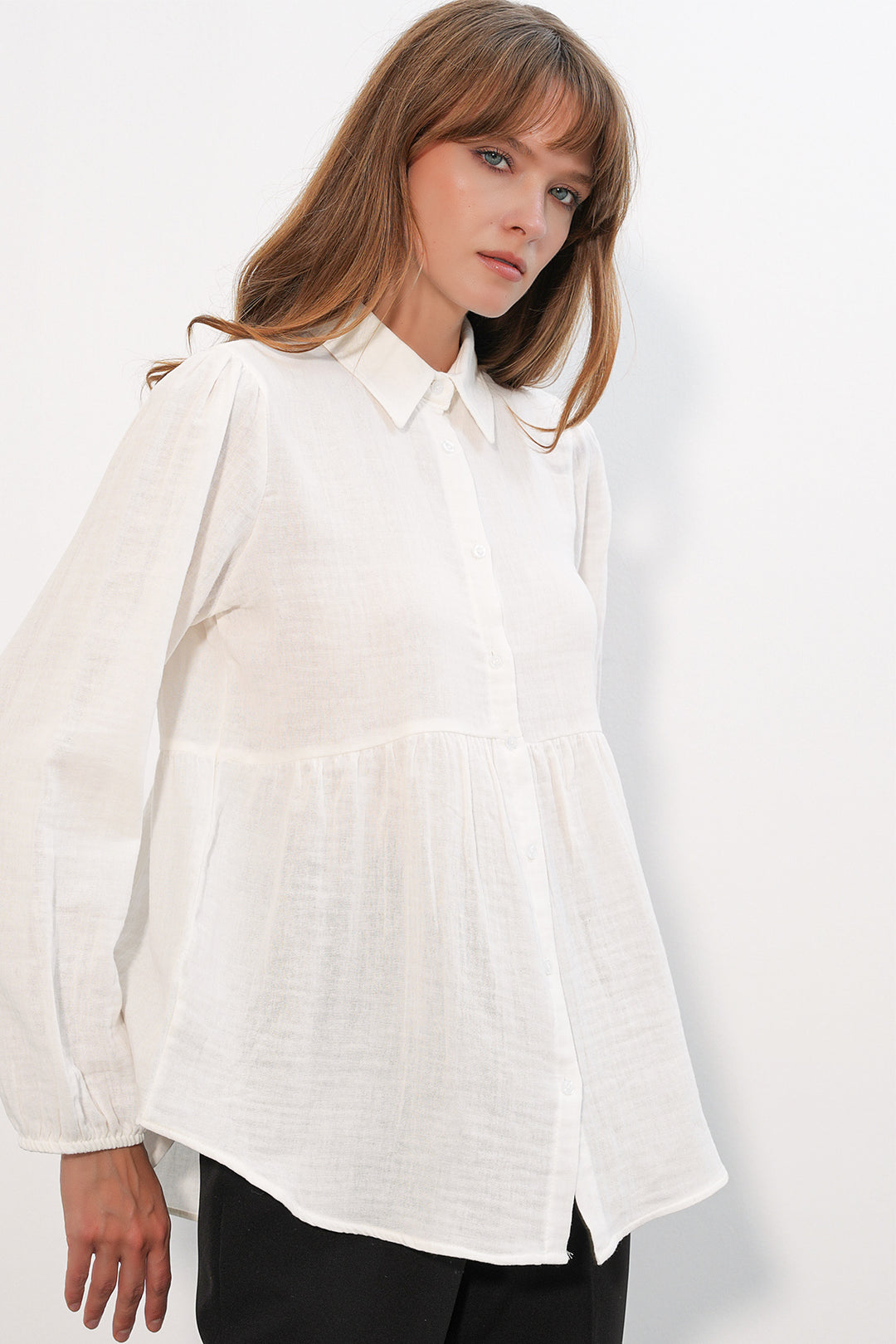 Bigdart Chemise oversize en lin texturé pour femme 20381 - Blanc