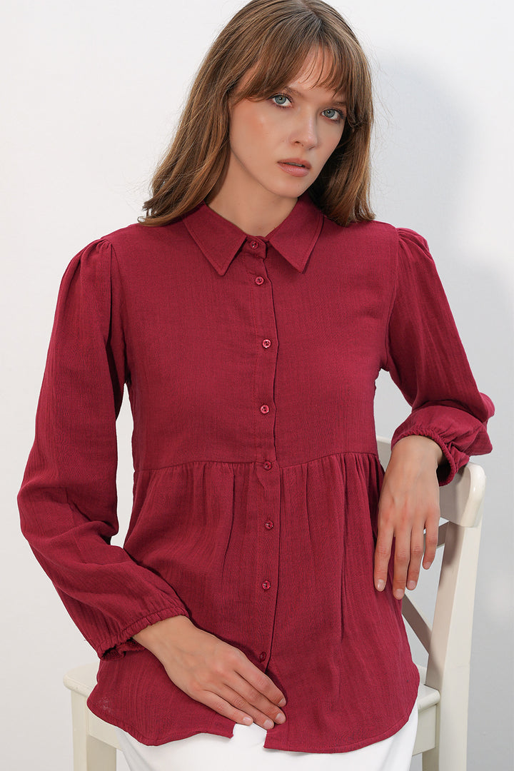 Bigdart Chemise oversize en lin texturé pour femme 20381 - Bordeaux