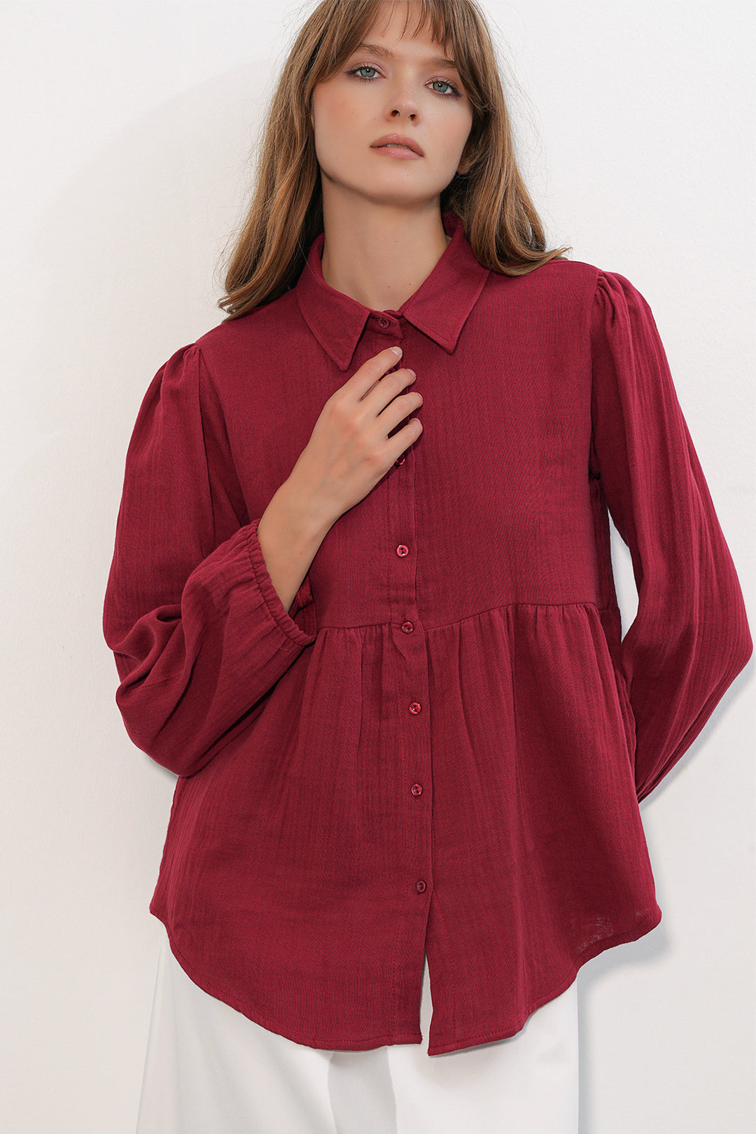 Bigdart Chemise oversize en lin texturé pour femme 20381 - Bordeaux