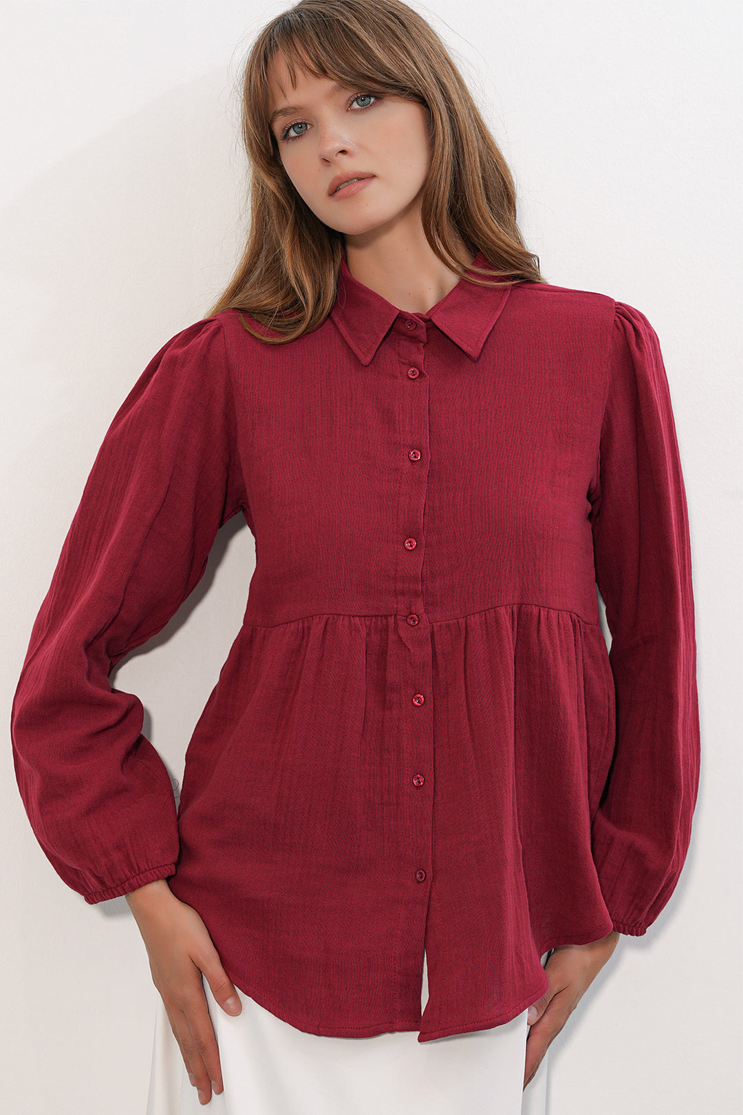 Bigdart Chemise oversize en lin texturé pour femme 20381 - Bordeaux