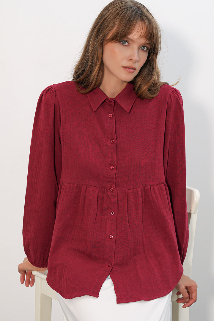 Bigdart Chemise oversize en lin texturé pour femme 20381 - Bordeaux
