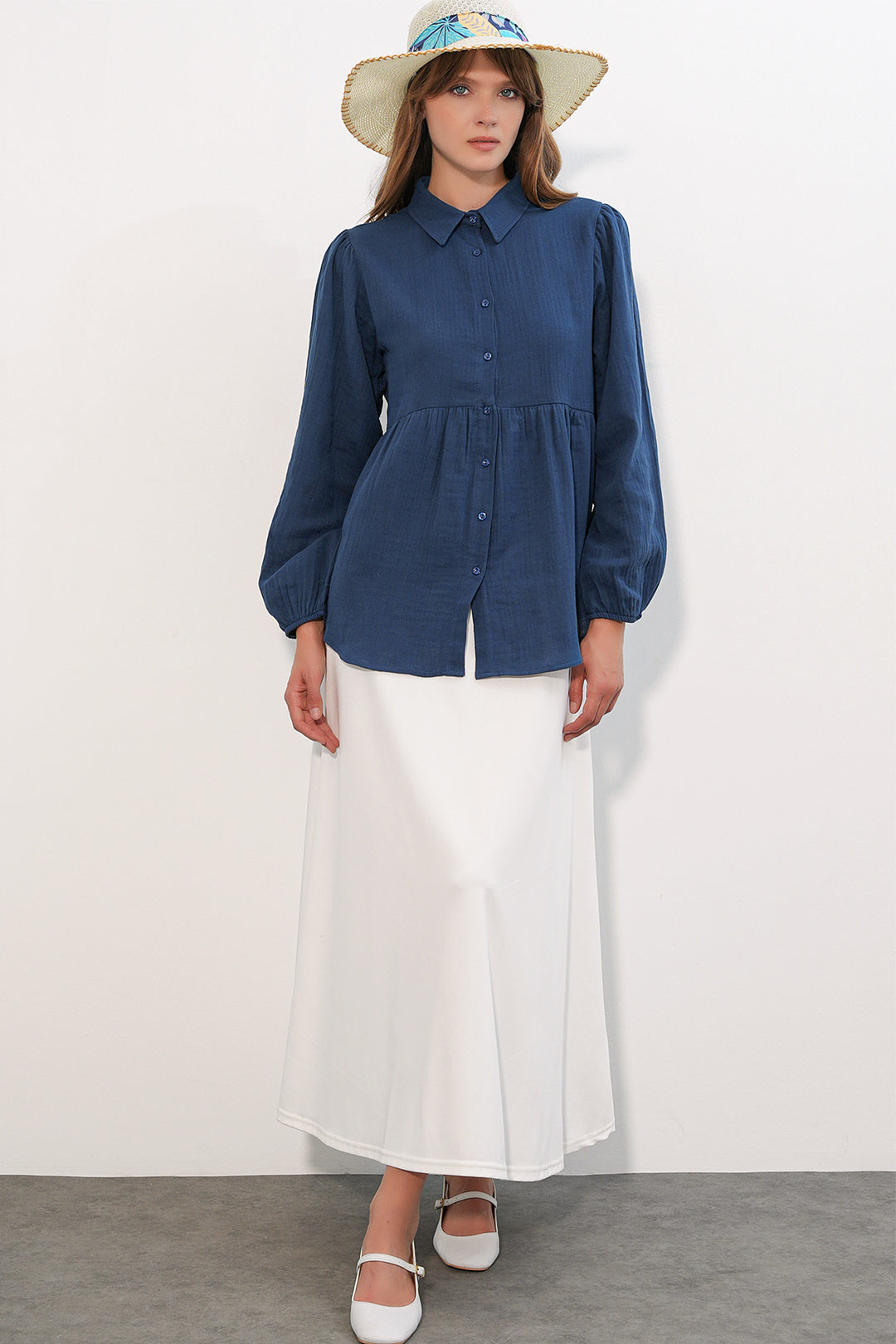 Bigdart Chemise en lin oversize texturé pour femme 20381 - Bleu marine