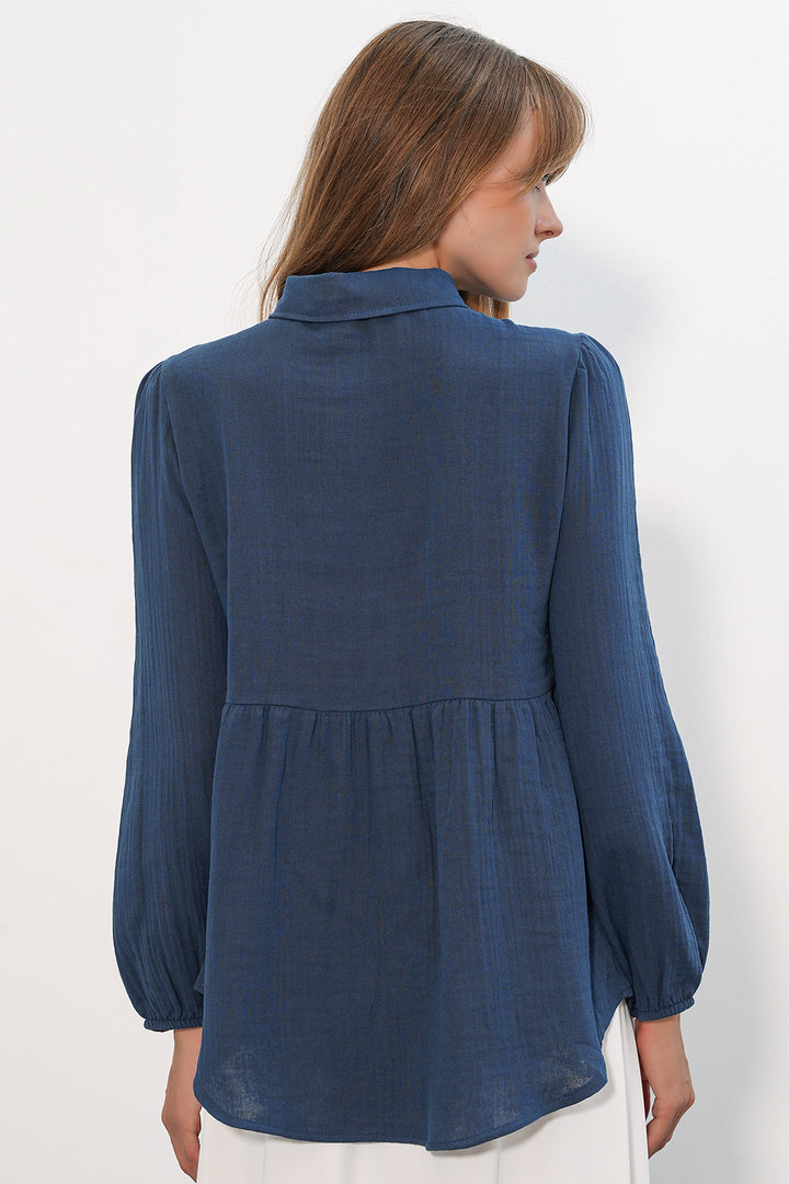 Bigdart Chemise en lin oversize texturé pour femme 20381 - Bleu marine