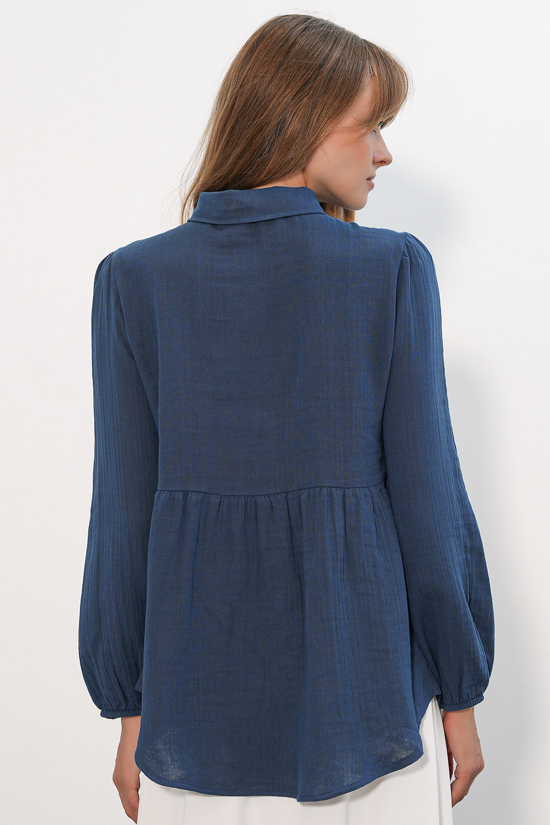 Bigdart Chemise en lin oversize texturé pour femme 20381 - Bleu marine