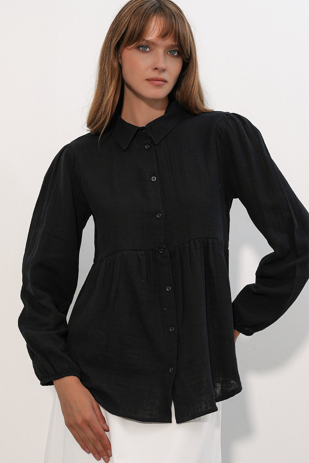 Bigdart Chemise en lin oversize texturé pour femme 20381 - Noir