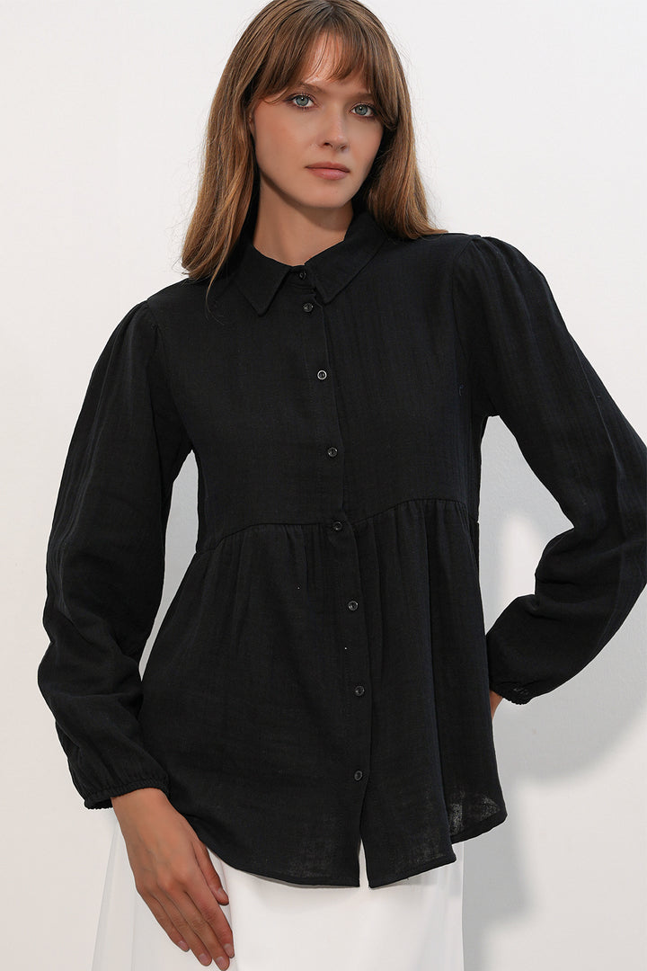 Bigdart Chemise en lin oversize texturé pour femme 20381 - Noir