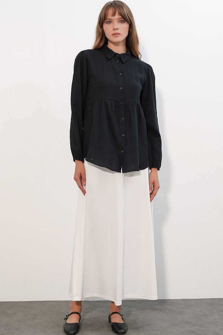 Bigdart Chemise en lin oversize texturé pour femme 20381 - Noir