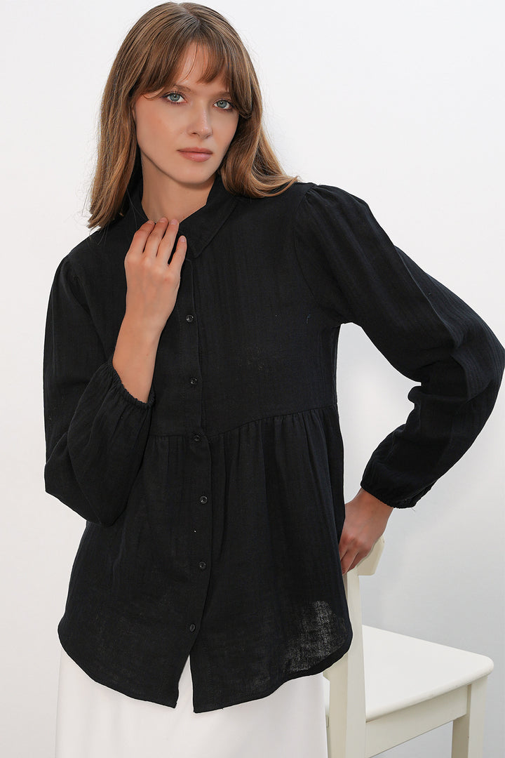 Bigdart Chemise en lin oversize texturé pour femme 20381 - Noir