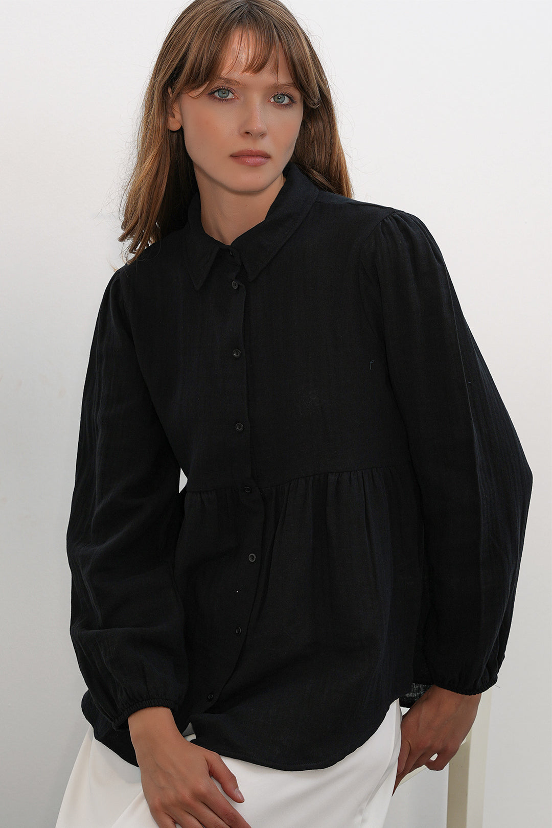 Bigdart Chemise en lin oversize texturé pour femme 20381 - Noir