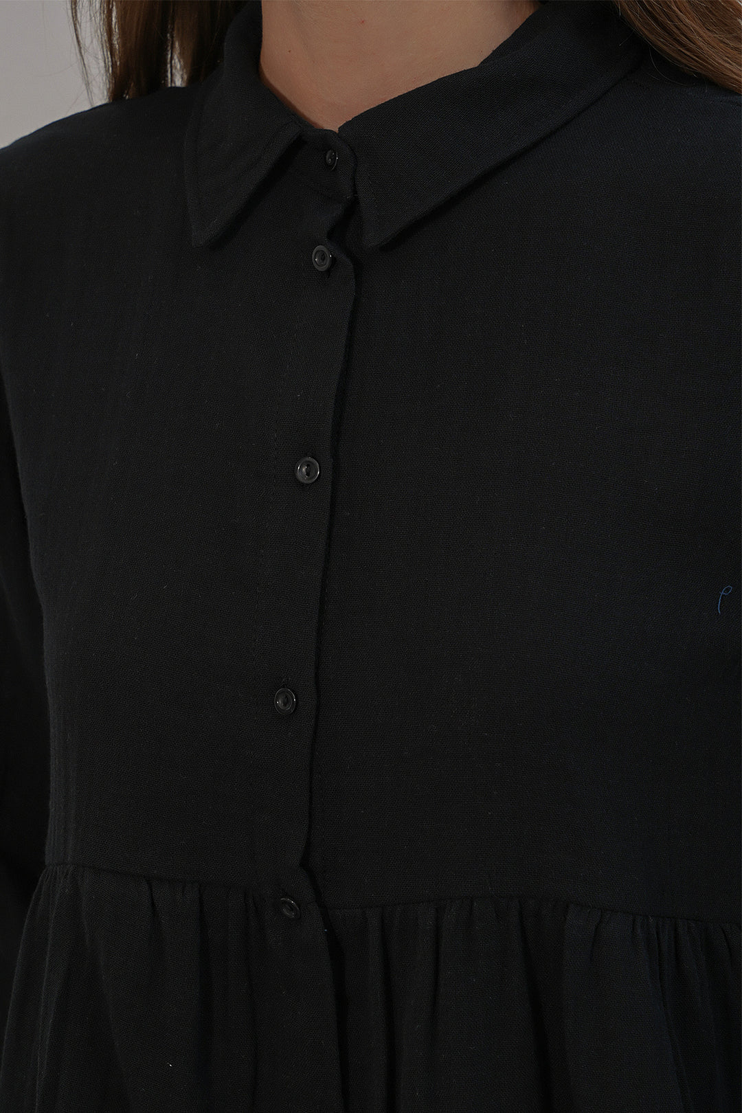 Bigdart Chemise en lin oversize texturé pour femme 20381 - Noir