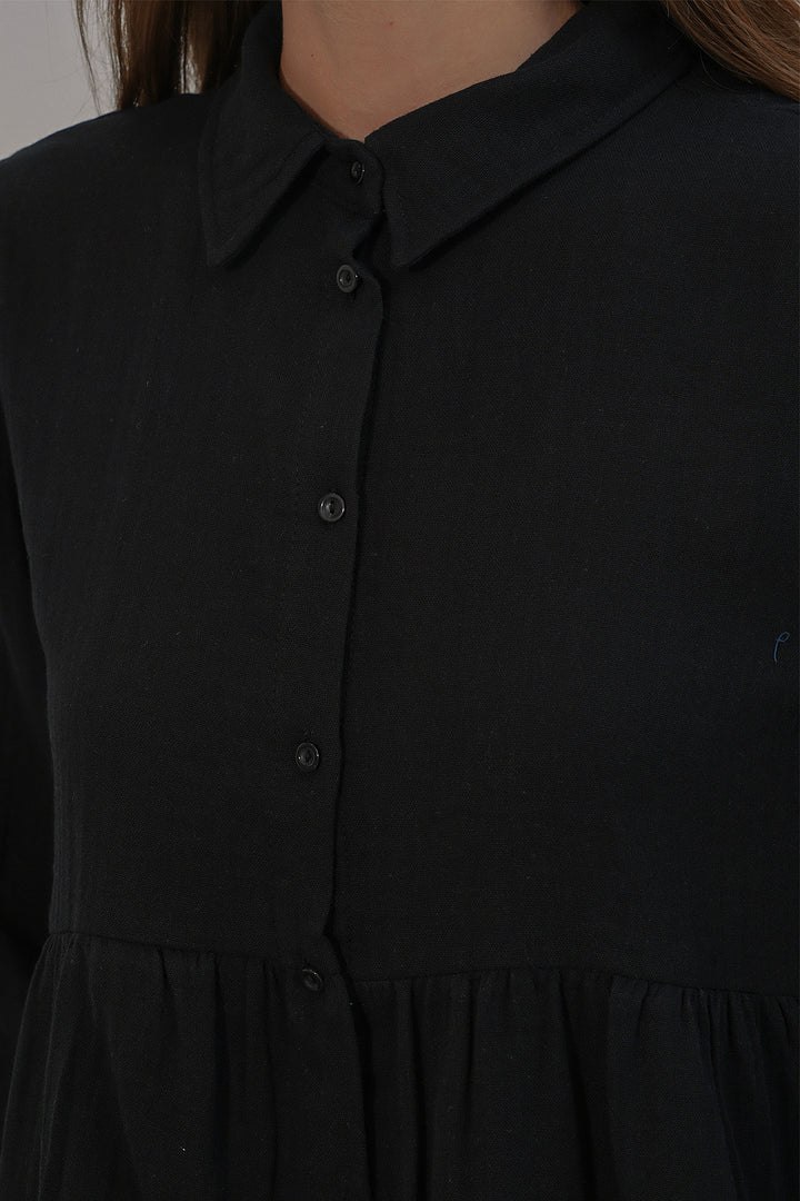 Bigdart Chemise en lin oversize texturé pour femme 20381 - Noir