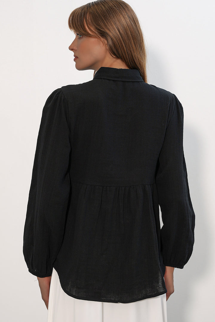 Bigdart Chemise en lin oversize texturé pour femme 20381 - Noir