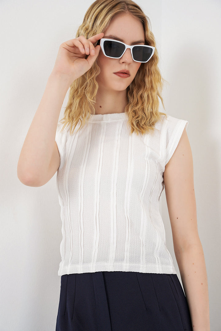 Bigdart Blouse Tricotée Élastique Sans Manches Femme 991 - Blanc