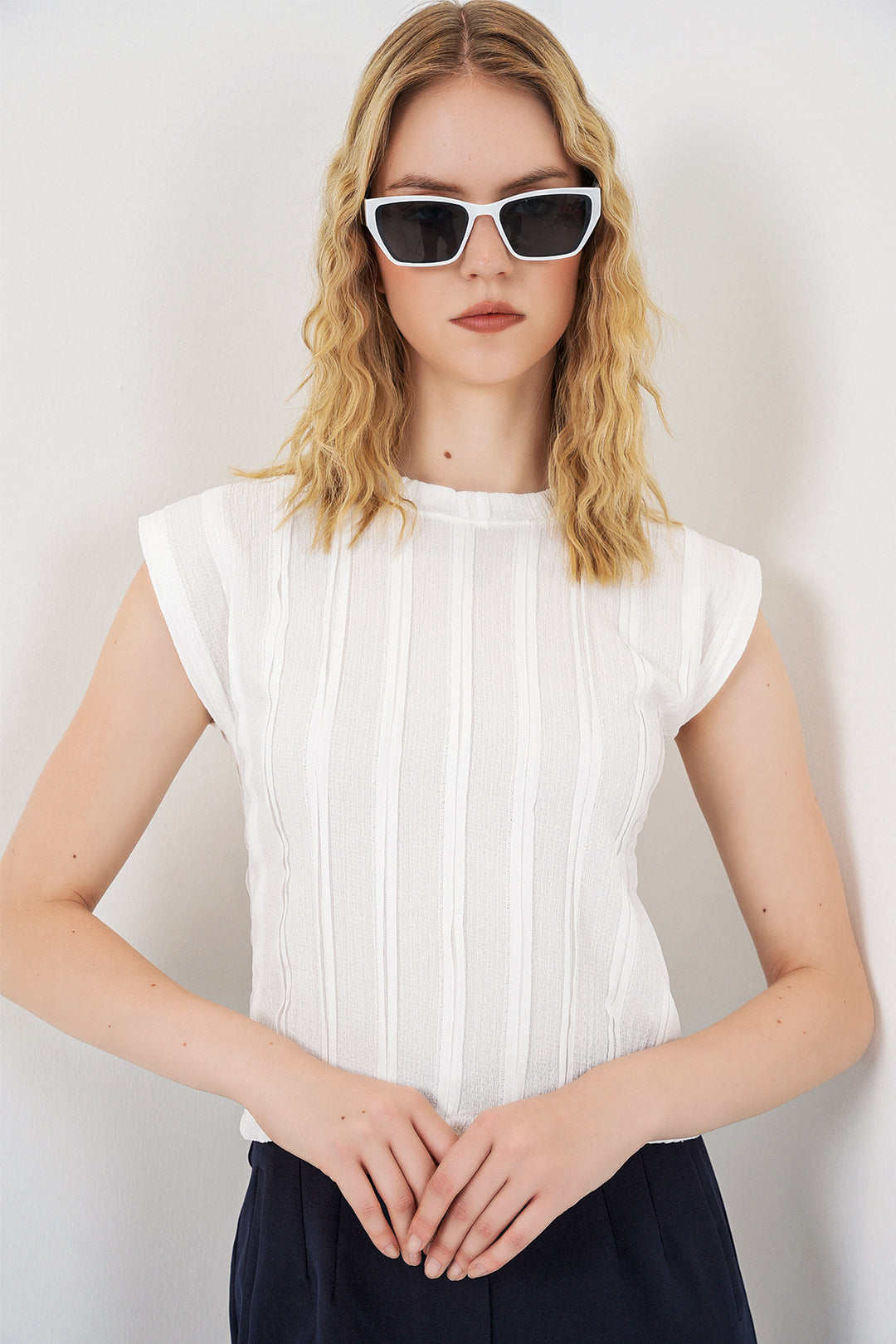 Bigdart Blouse Tricotée Élastique Sans Manches Femme 991 - Blanc