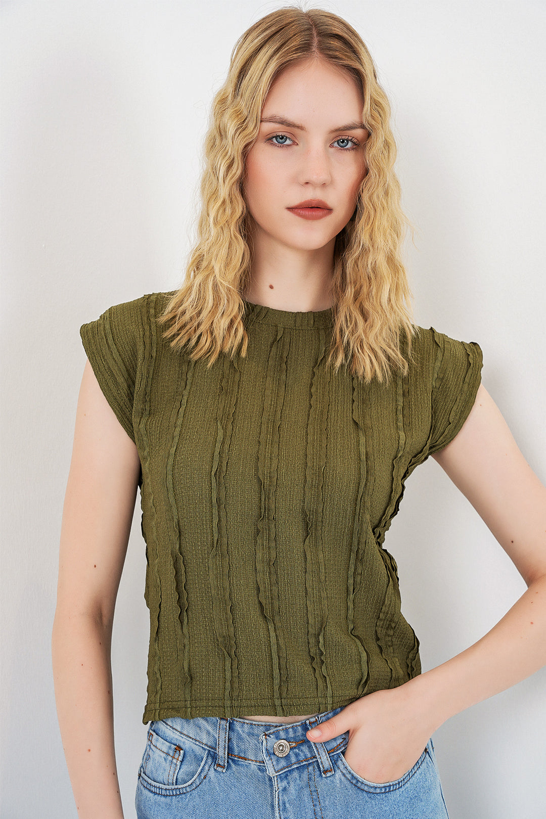 Bigdart Blouse Tricotée Élastique Sans Manches Femme 991 - Kaki