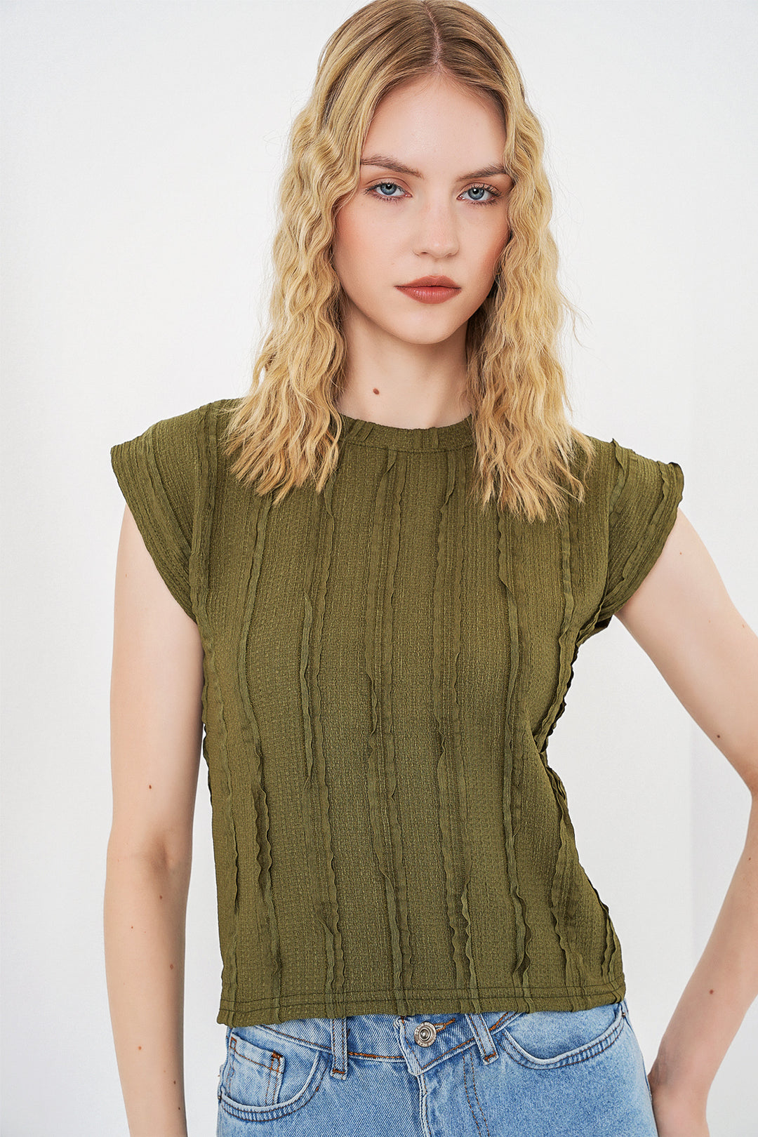Bigdart Blouse Tricotée Élastique Sans Manches Femme 991 - Kaki