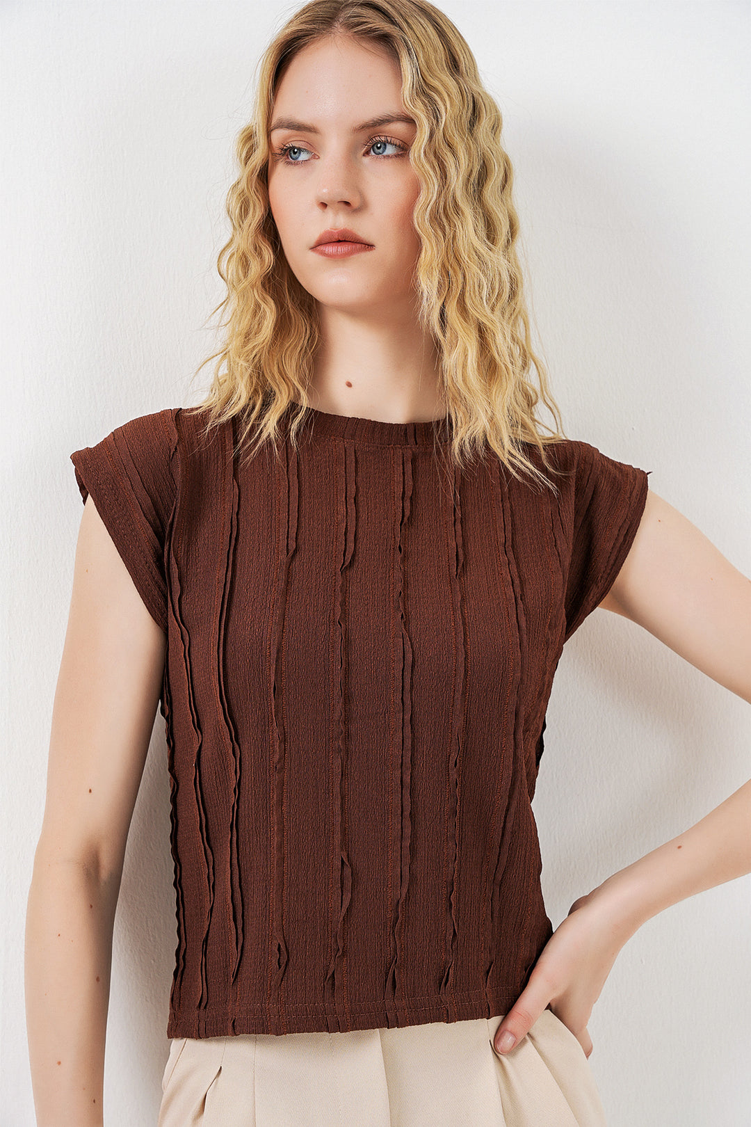 Bigdart Blouse Tricotée Élastique Sans Manches Femme 991 - Marron