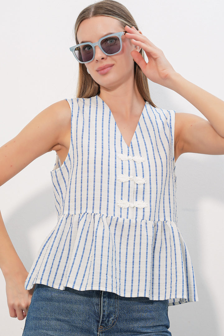 Bigdart Blouse rayée à détails de boutons pour femme 40037 - Bleu
