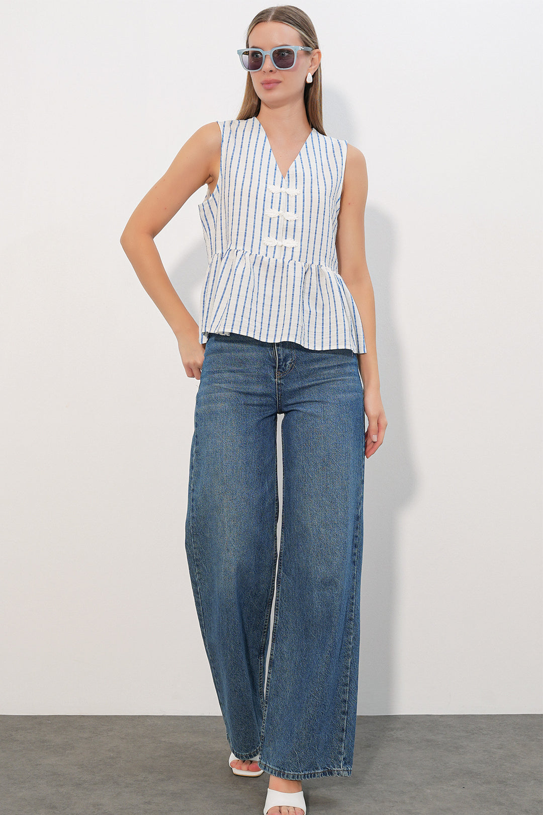 Bigdart Blouse rayée à détails de boutons pour femme 40037 - Bleu
