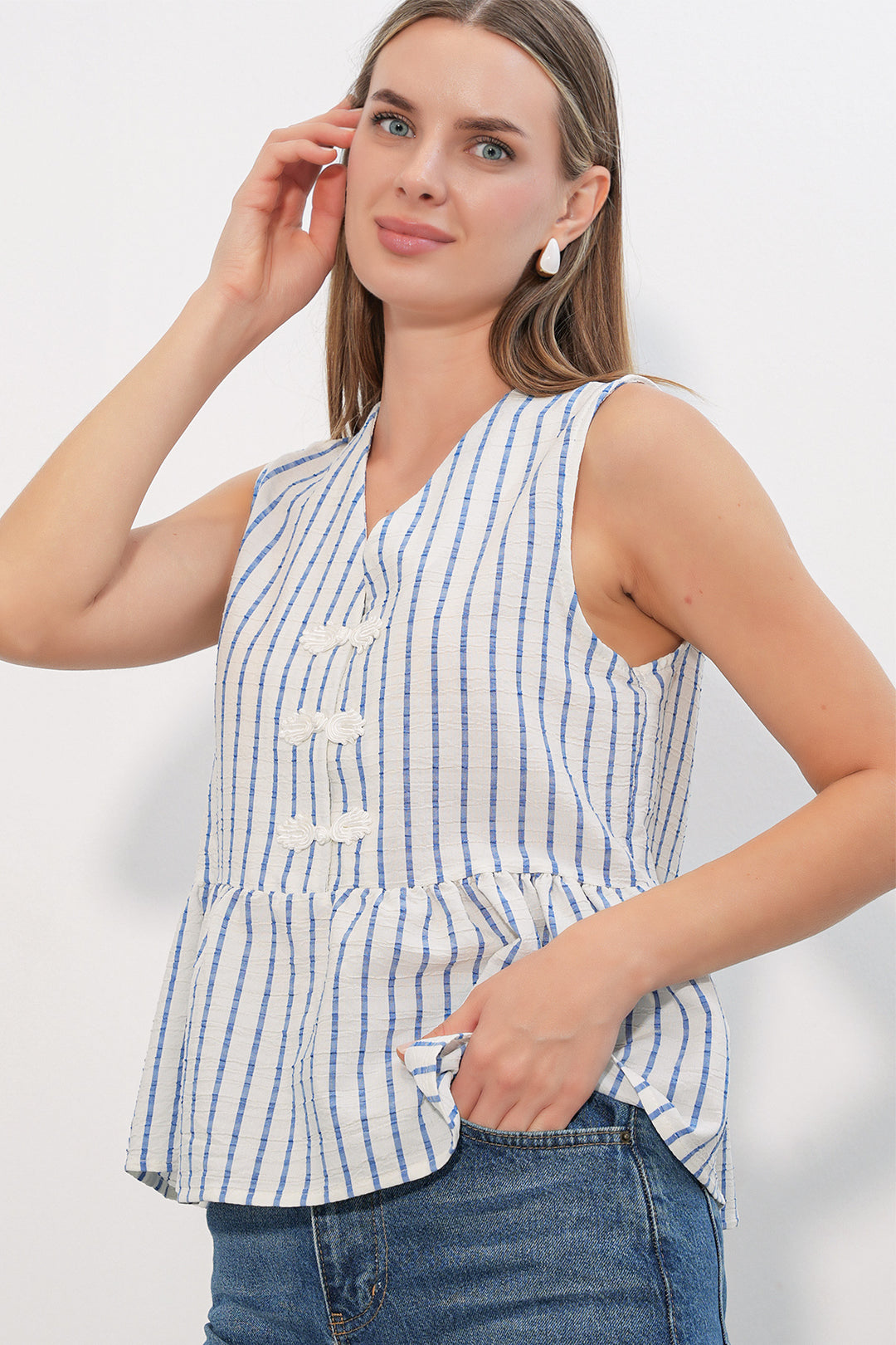 Bigdart Blouse rayée à détails de boutons pour femme 40037 - Bleu