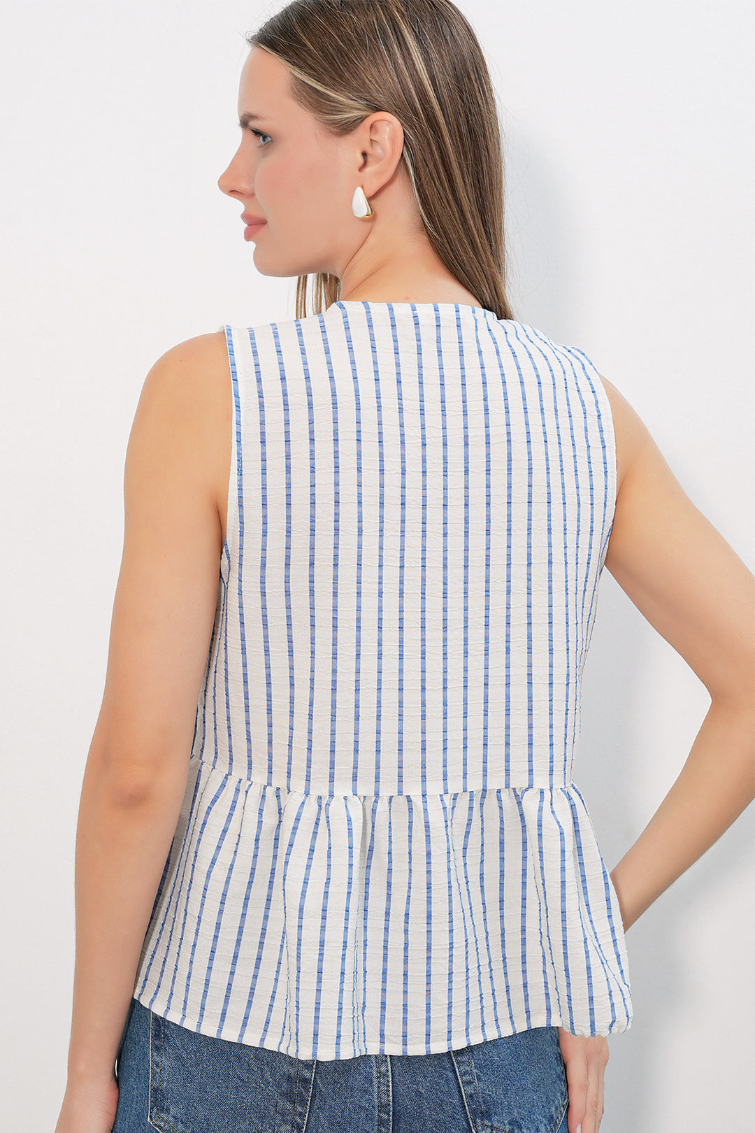 Bigdart Blouse rayée à détails de boutons pour femme 40037 - Bleu