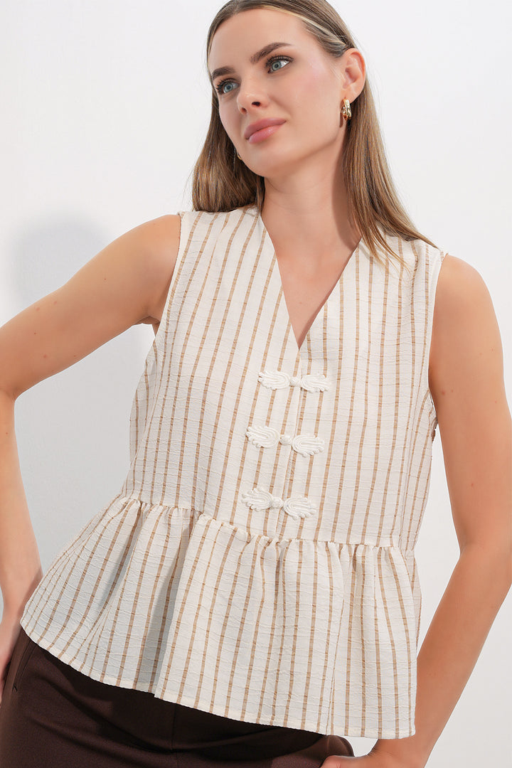 Bigdart Blouse rayée à détails de boutons pour femme 40037 - Vison