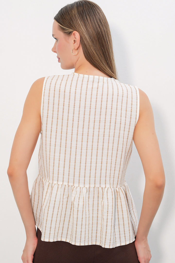 Bigdart Blouse rayée à détails de boutons pour femme 40037 - Vison