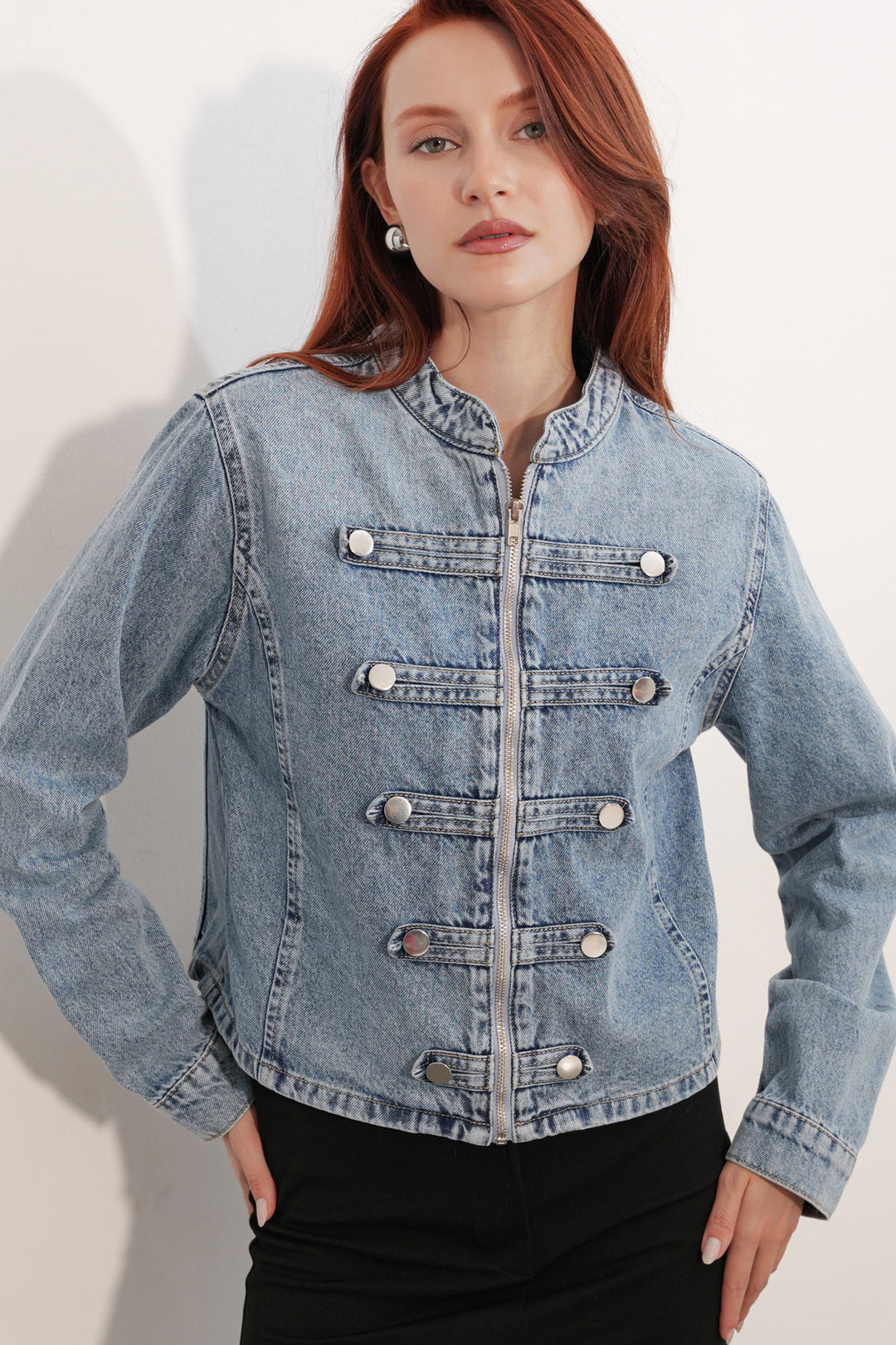 Bigdart Veste en jean à détails de boutons pour femme 0771 - Bleu