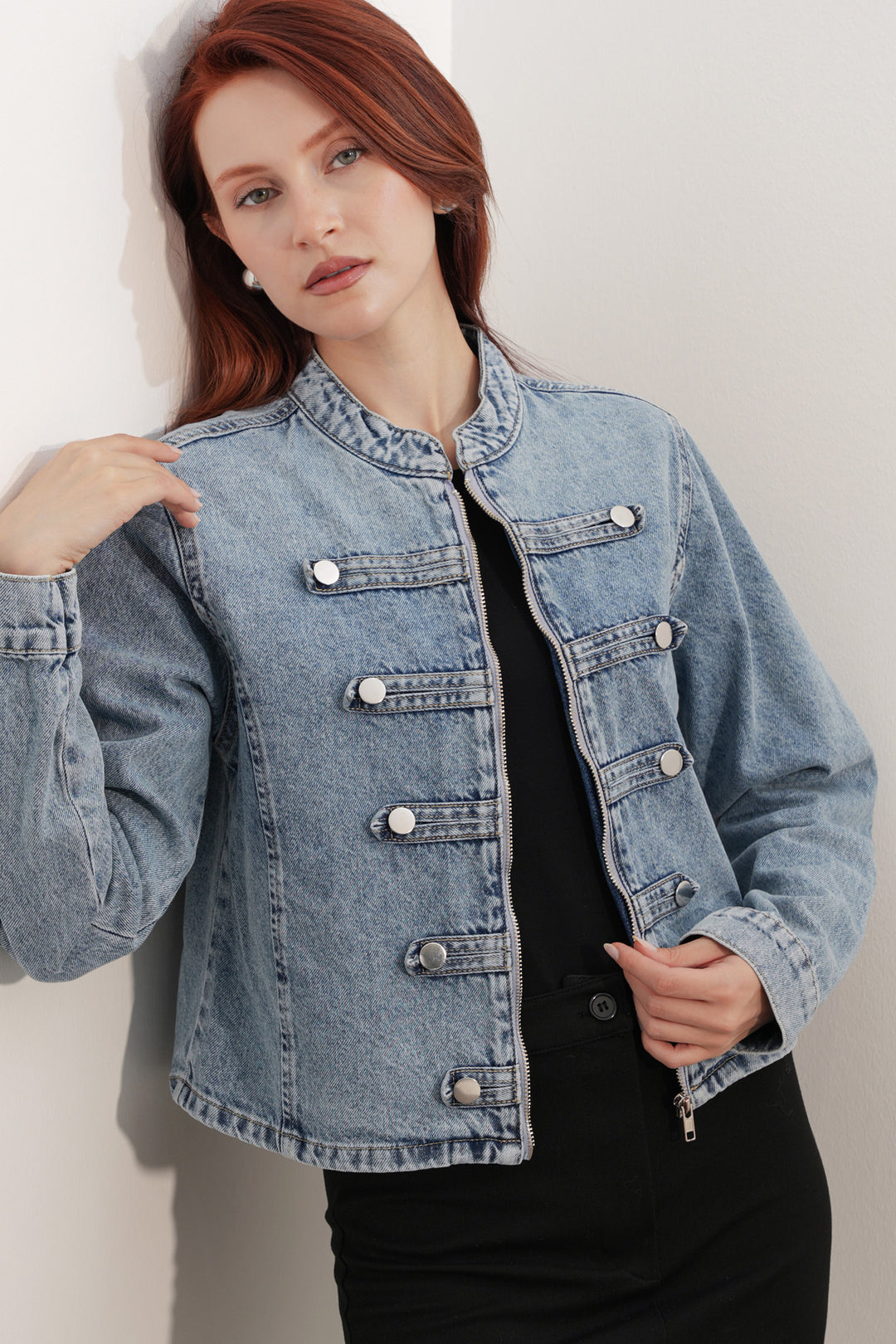 Bigdart Veste en jean à détails de boutons pour femme 0771 - Bleu