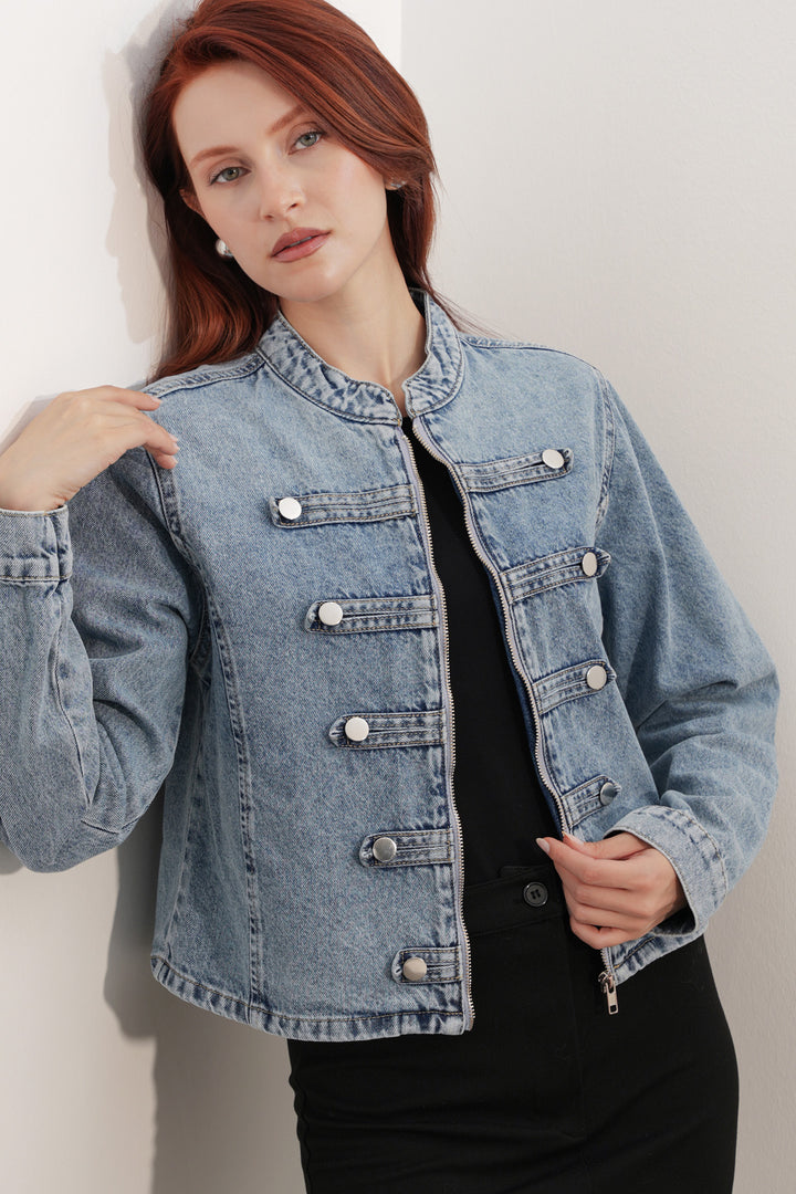 Bigdart Veste en jean à détails de boutons pour femme 0771 - Bleu