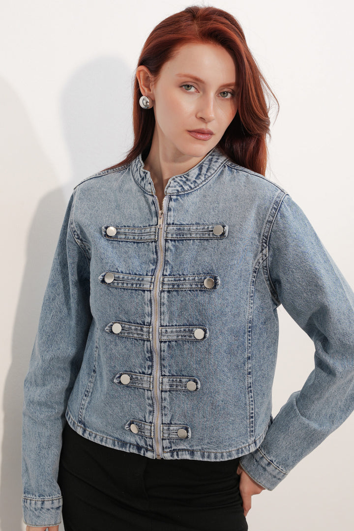 Bigdart Veste en jean à détails de boutons pour femme 0771 - Bleu