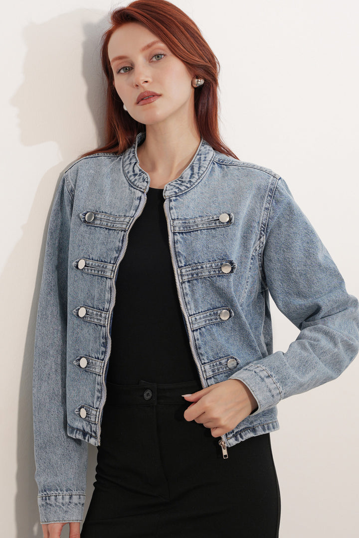 Bigdart Veste en jean à détails de boutons pour femme 0771 - Bleu