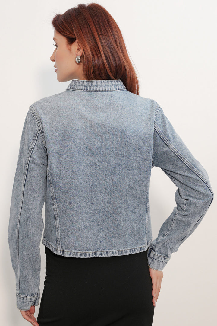 Bigdart Veste en jean à détails de boutons pour femme 0771 - Bleu