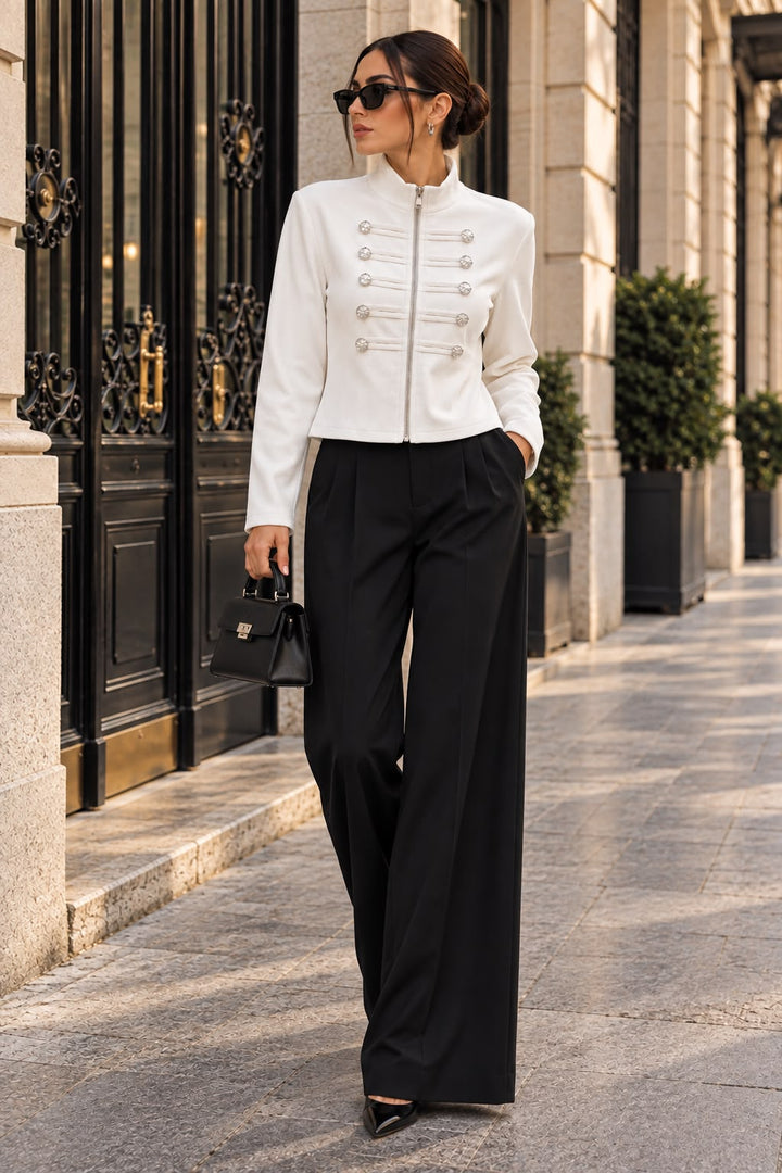 Bigdart Veste Napoléon à détails de boutons pour femme 0776 - Blanc