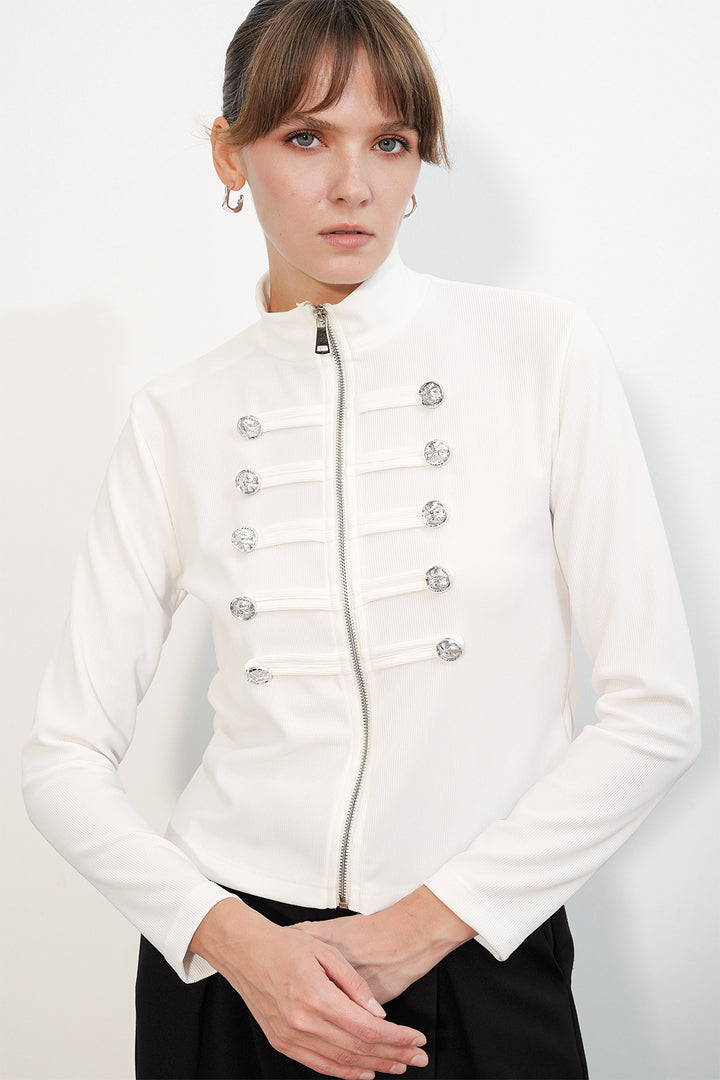 Bigdart Veste Napoléon à détails de boutons pour femme 0776 - Blanc