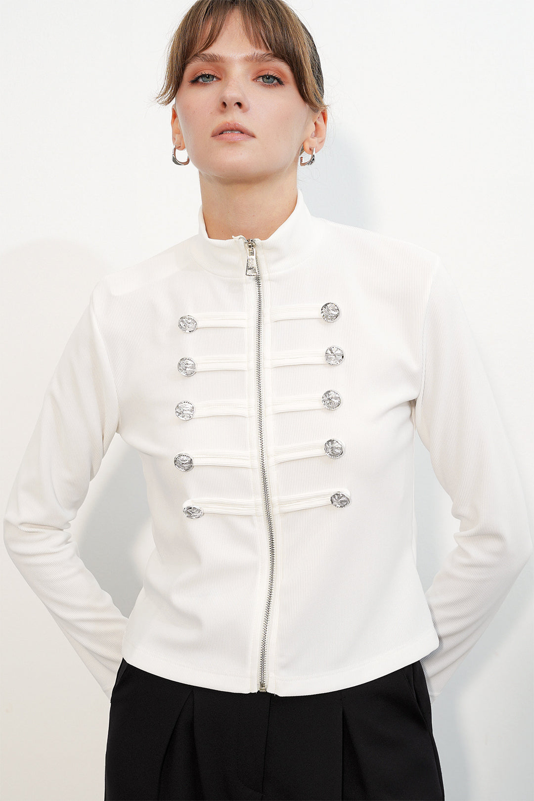 Bigdart Veste Napoléon à détails de boutons pour femme 0776 - Blanc