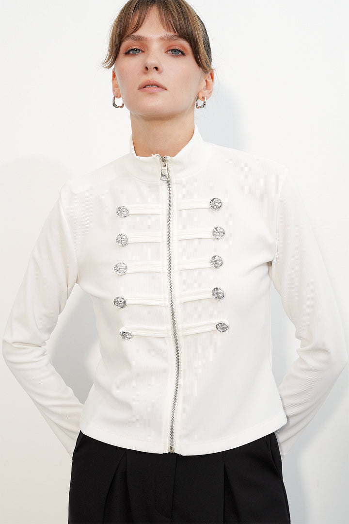 Bigdart Veste Napoléon à détails de boutons pour femme 0776 - Blanc