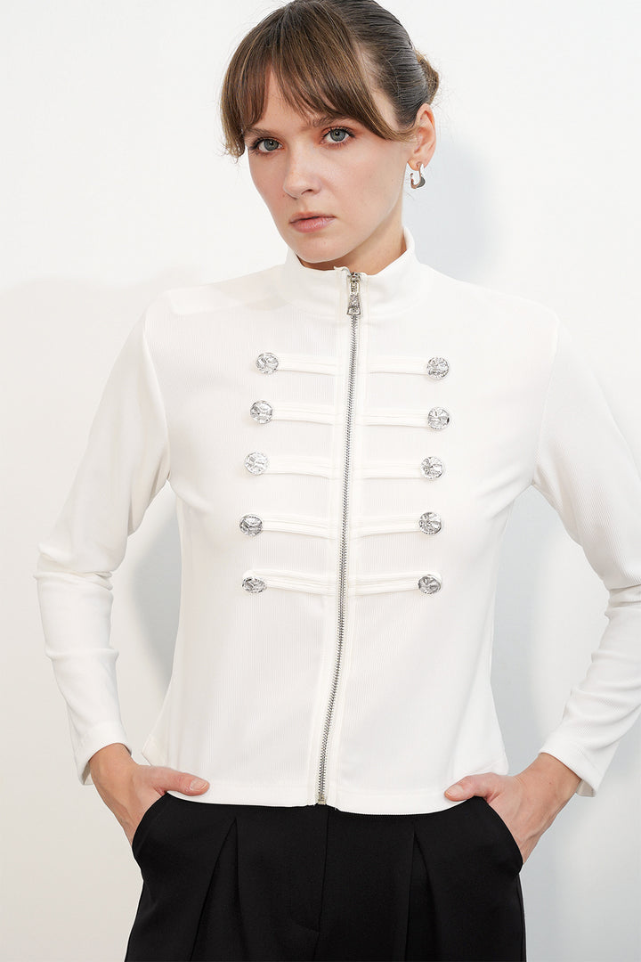 Bigdart Veste Napoléon à détails de boutons pour femme 0776 - Blanc