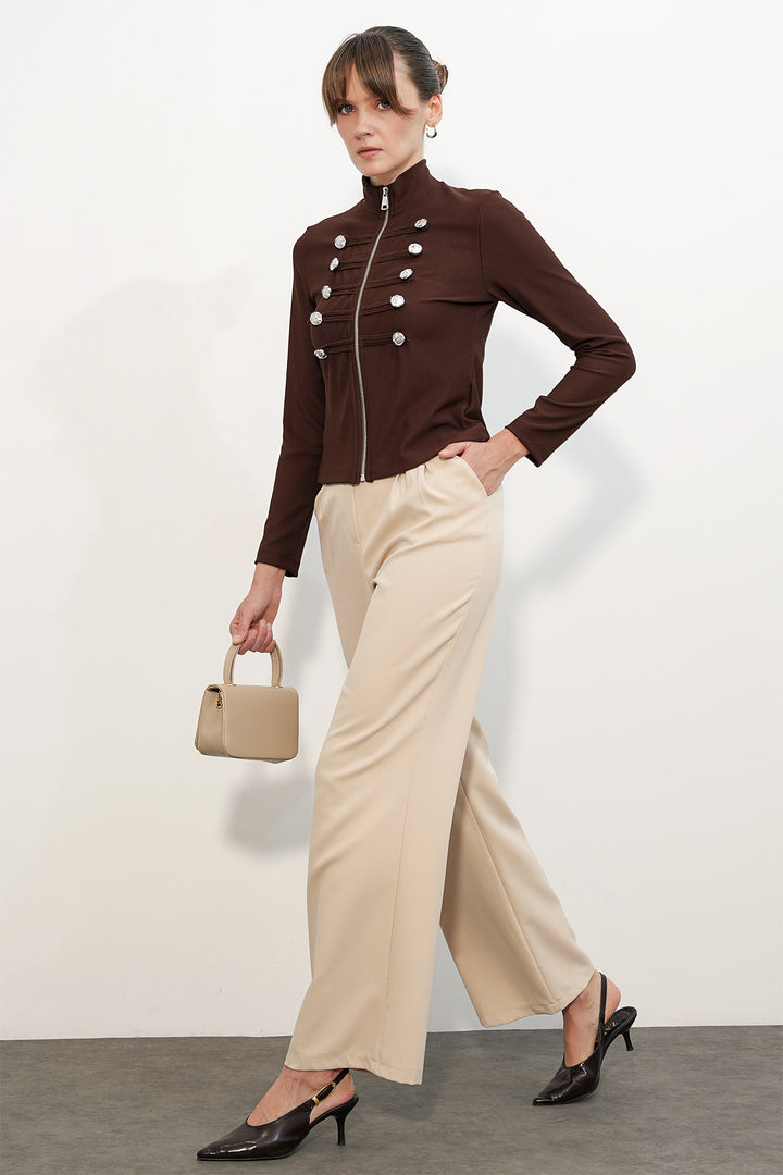 Bigdart Veste Napoléon à détails de boutons pour femme 0776 - Marron