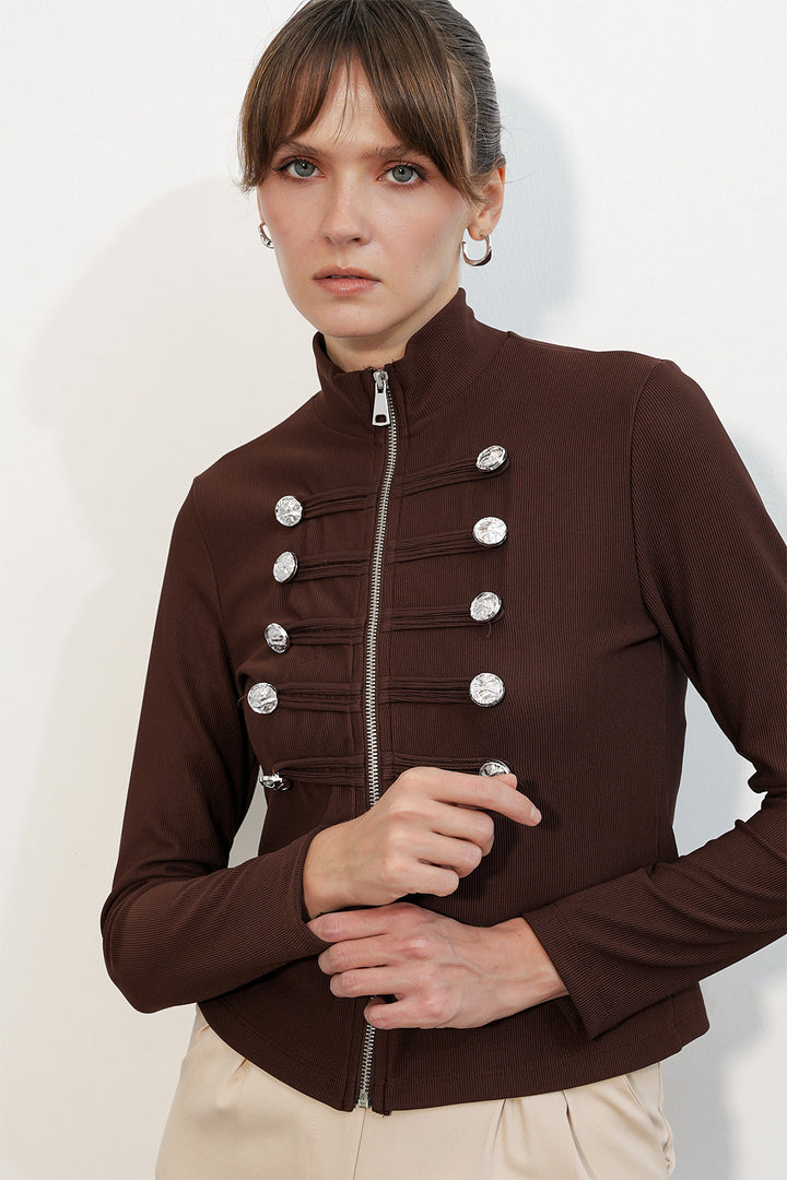 Bigdart Veste Napoléon à détails de boutons pour femme 0776 - Marron