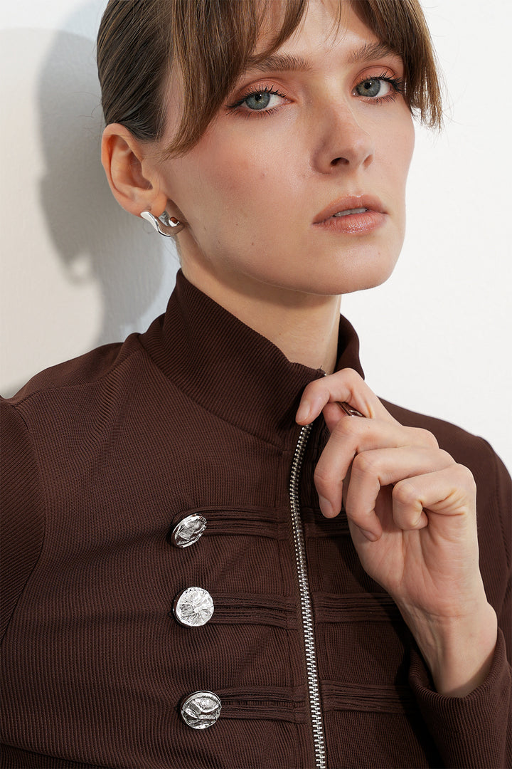 Bigdart Veste Napoléon à détails de boutons pour femme 0776 - Marron