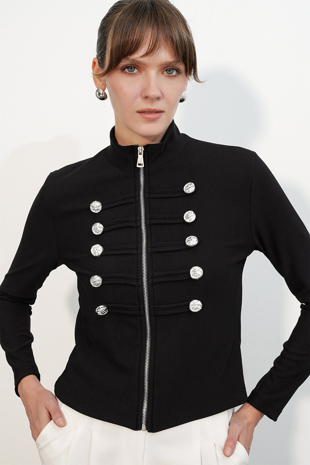 Bigdart Veste Napoléon à détails de boutons pour femme 0776 - Noir