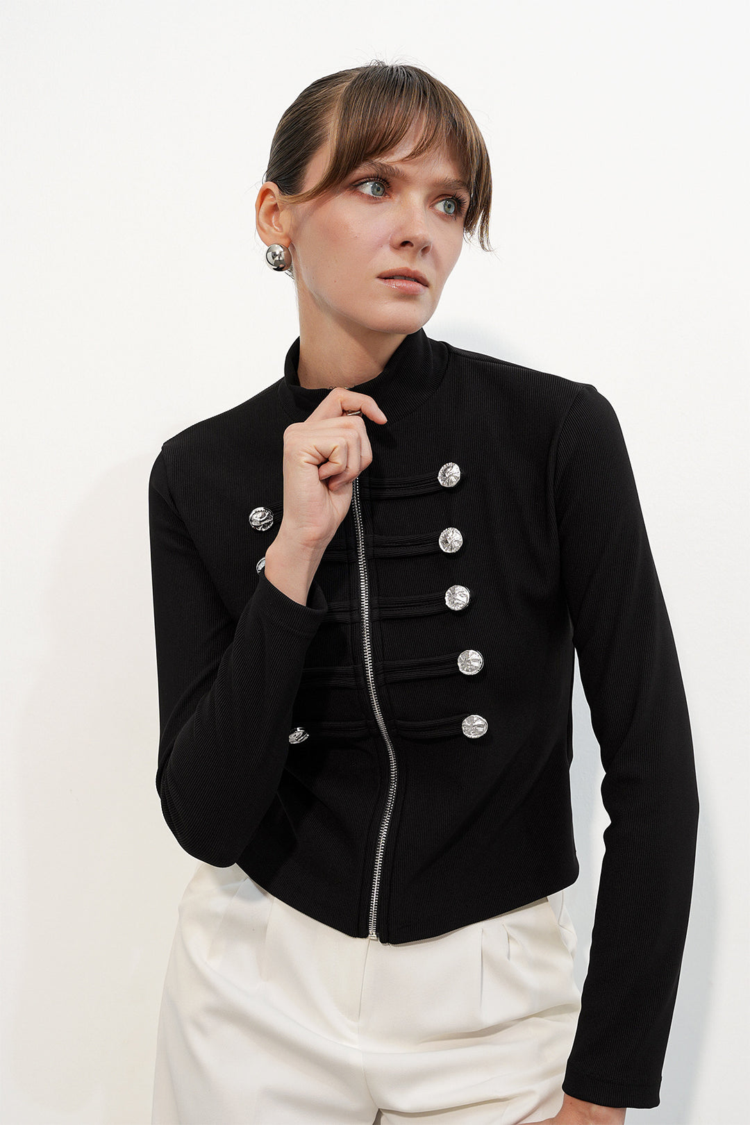 Bigdart Veste Napoléon à détails de boutons pour femme 0776 - Noir