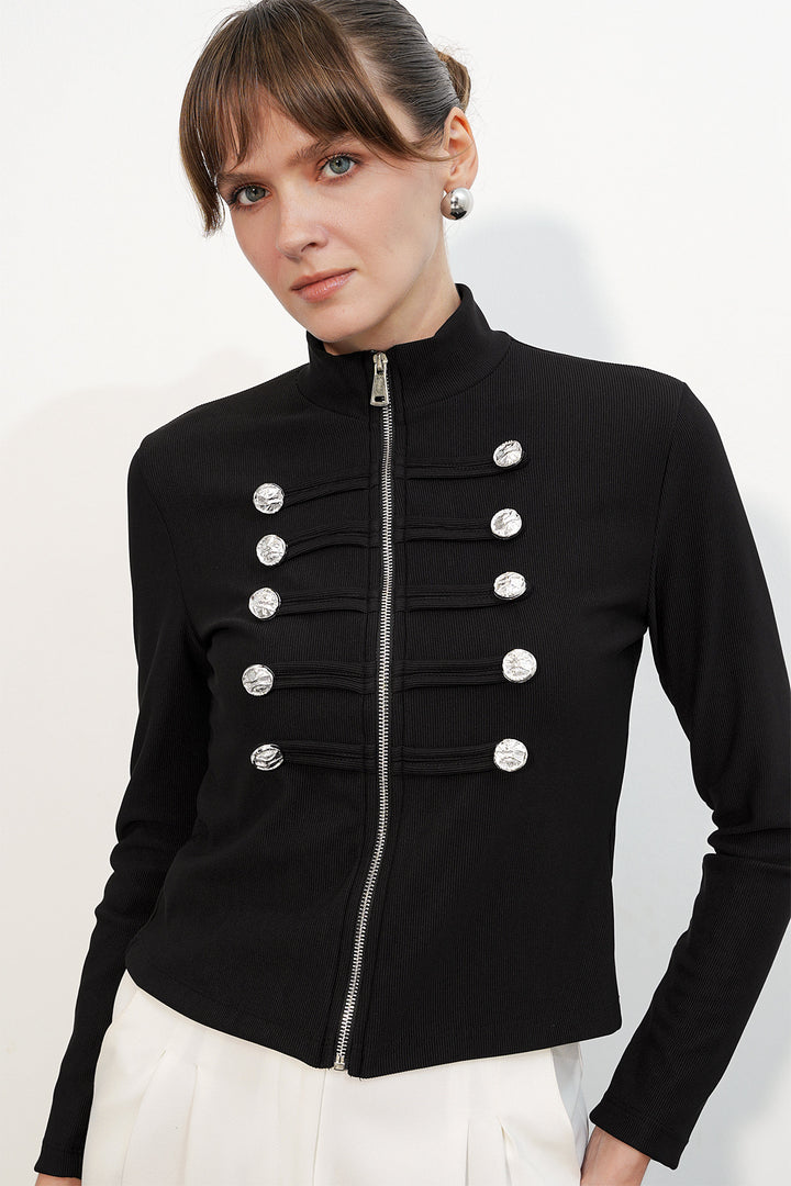 Bigdart Veste Napoléon à détails de boutons pour femme 0776 - Noir