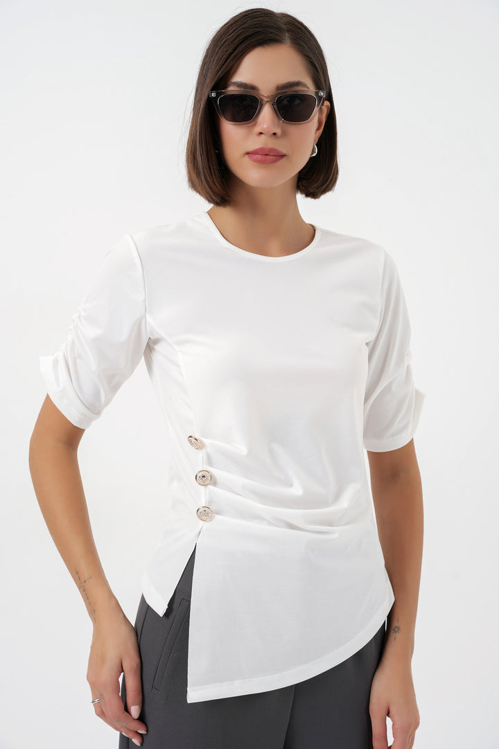 Bigdart Blouse Sandy à détails de boutons pour femme 992 - Blanc