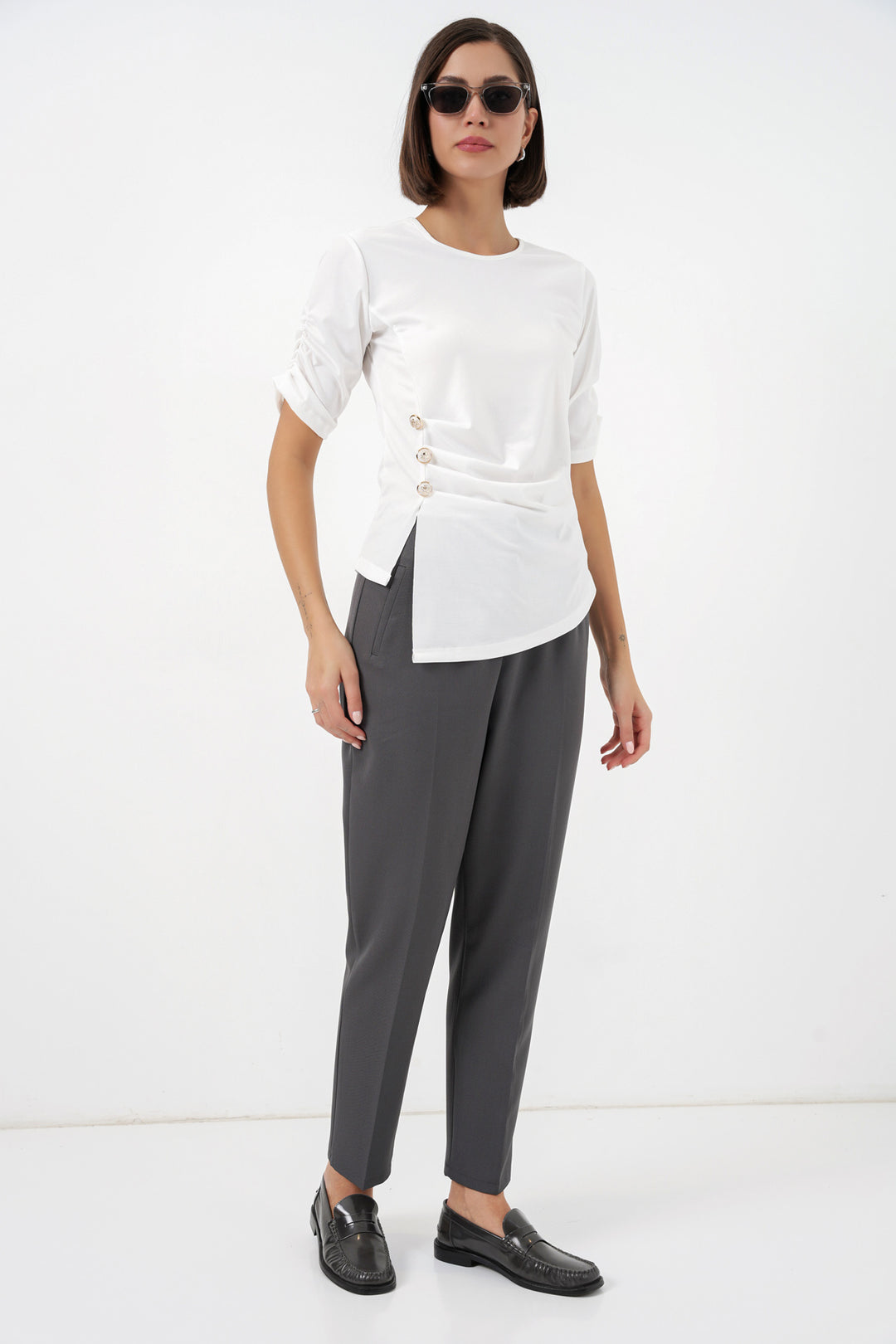 Bigdart Blouse Sandy à détails de boutons pour femme 992 - Blanc