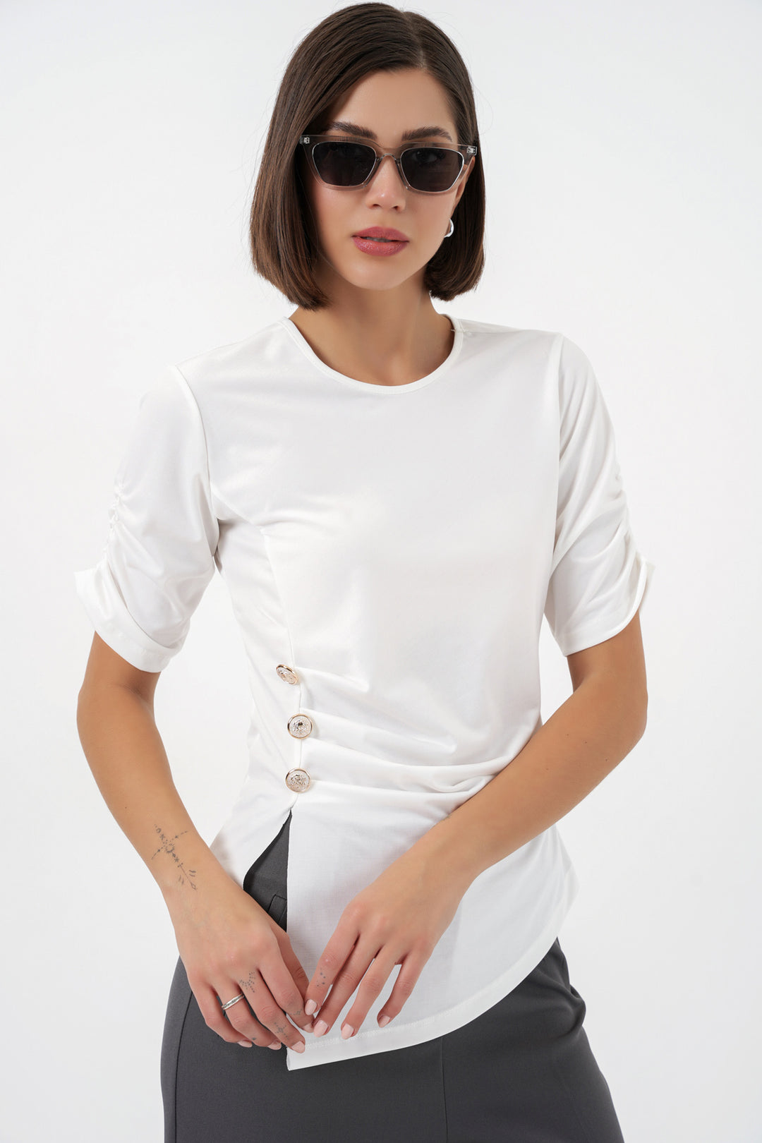 Bigdart Blouse Sandy à détails de boutons pour femme 992 - Blanc
