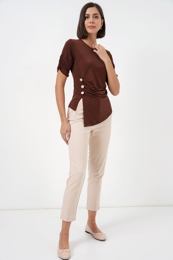 Bigdart Blouse Sandy à détails de boutons pour femme 992 - Marron